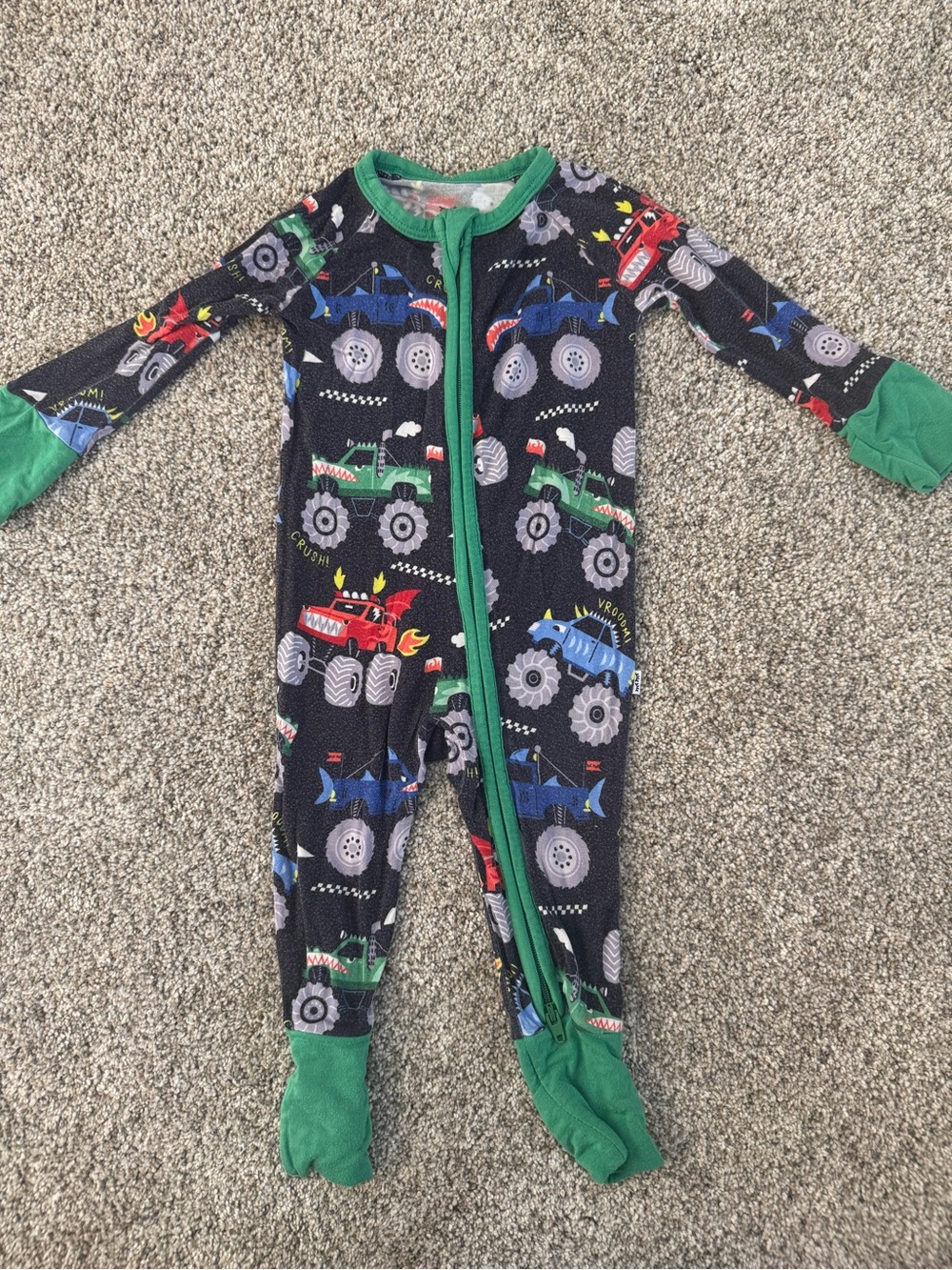 Little Sleepies Bamboo Black Monster Truck Footed One-Piece 0-3 Month